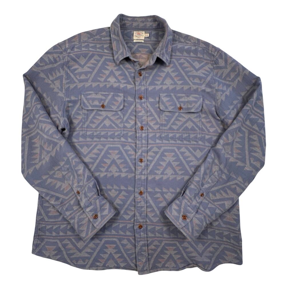 Faherty Flannel Shirt Jacket Men's XXL Blue Aztec Print Organic Cotton Western